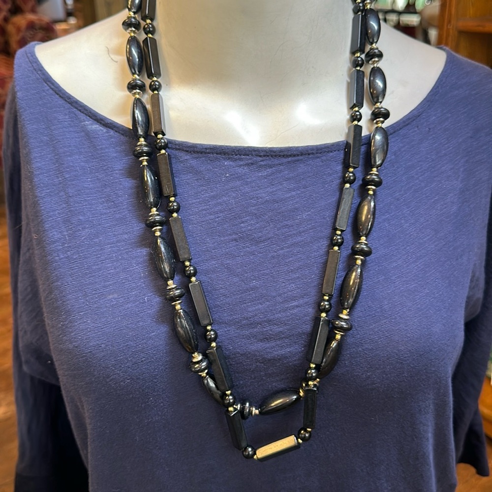 Black acrylic bead with gold spacer bead necklaces lot of two